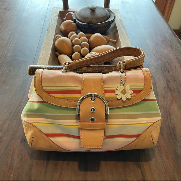 Coach Handbags - Coach vintage soho Striped Canvas Shoulder Bag with Tan Leather